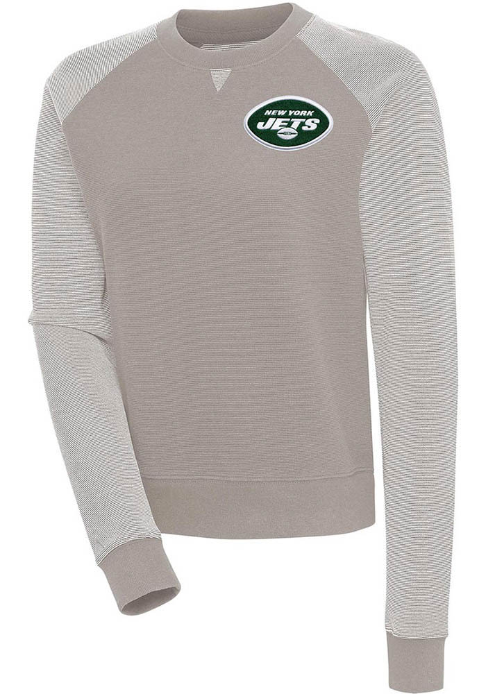 New York Jets Antigua Chest Crest Flier Bunker Crewneck Medium Oatmeal