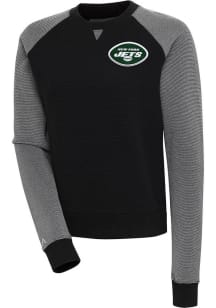 Antigua New York Jets Womens Black Flier Bunker Crew Sweatshirt