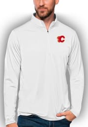 Antigua Calgary Flames Mens White Tribute Long Sleeve 1/4 Zip Pullover