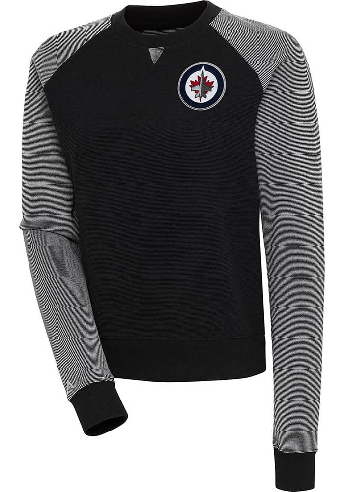 Antigua Winnipeg Jets Black Flier Bunker Long Sleeve Crew Sweatshirt, Black, 86% Cotton / 11% Polyester / 3% SPANDEX, Size S, Rally House
