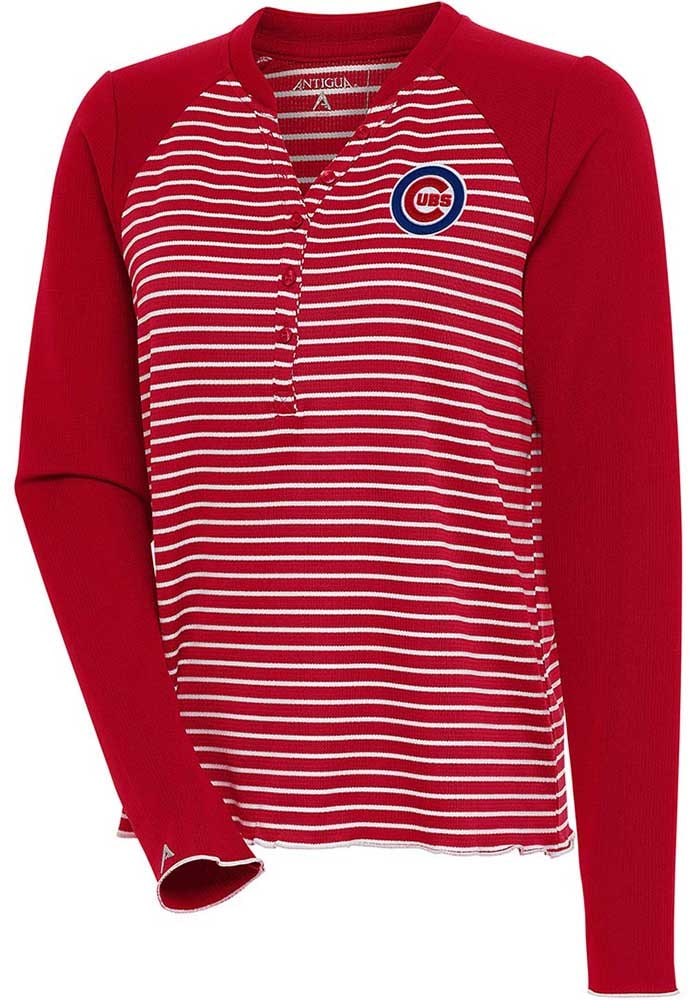 Antigua Chicago Cubs Women's Red Maverick Henley LS Tee, Red, 100% POLYESTER, Size 2XL, Rally House