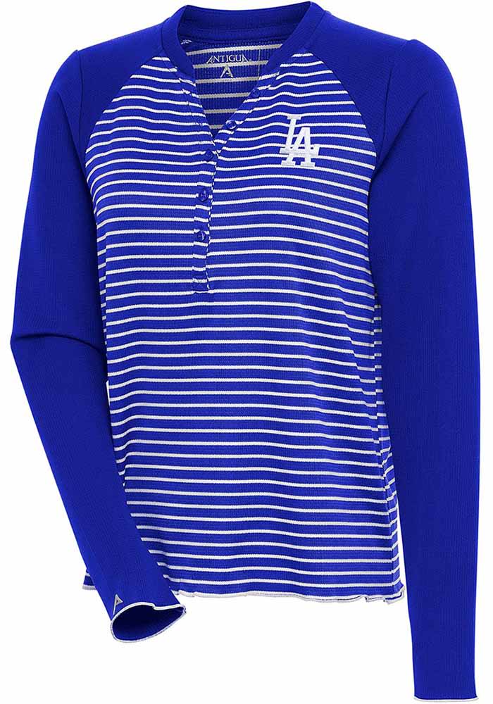 Antigua Los Angeles Dodgers Women's Blue Maverick Henley LS Tee, Blue, 100% POLYESTER, Size XL, Rally House