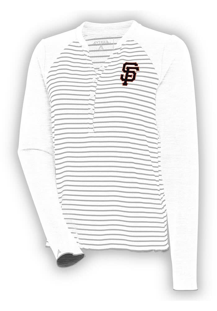 Antigua San Francisco Giants Women's White Maverick Henley LS Tee, White, 100% POLYESTER, Size 2XL, Rally House