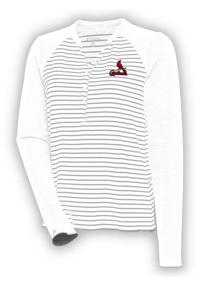 Antigua St Louis Cardinals Women's White Maverick Henley LS Tee, White, 100% POLYESTER, Size 2XL, Rally House