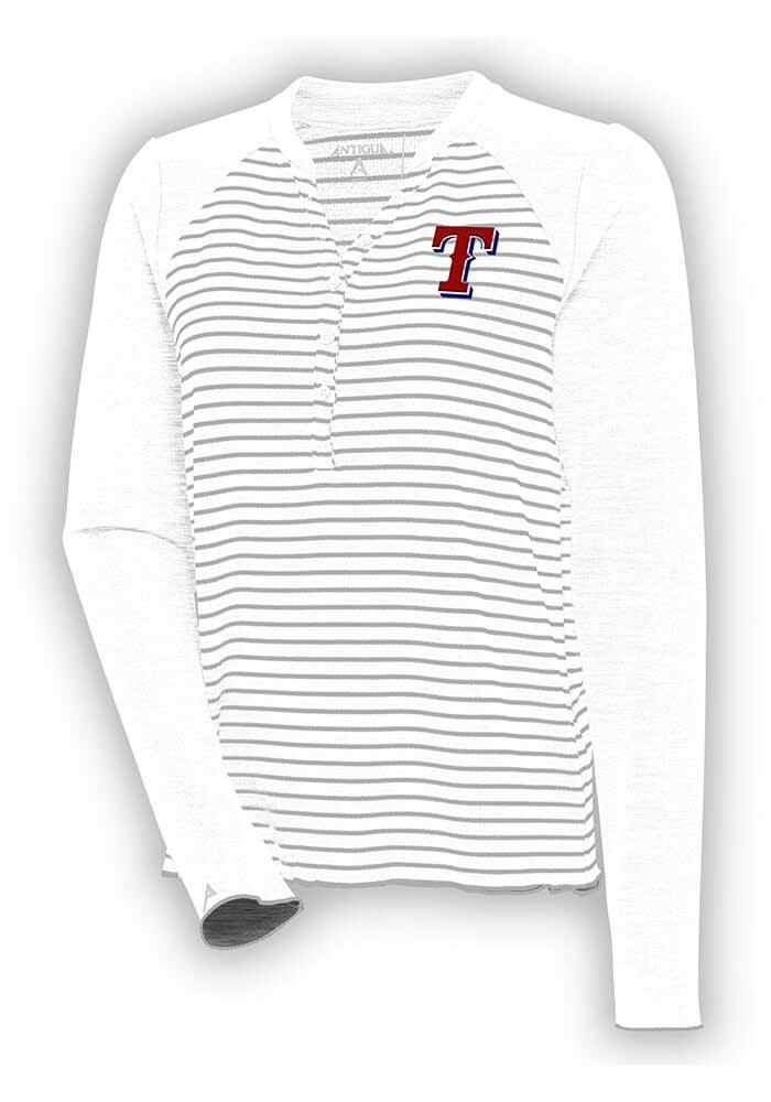 Antigua Texas Rangers Women's White Maverick Henley LS Tee, White, 100% POLYESTER, Size S, Rally House