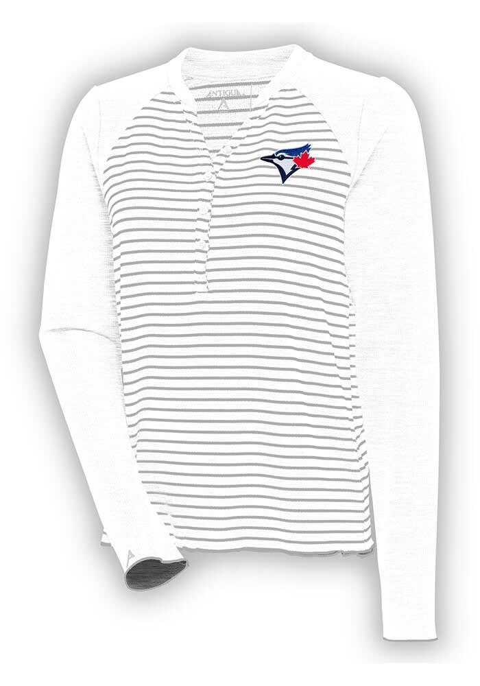 Antigua Toronto Blue Jays Women's White Maverick Henley LS Tee, White, 100% POLYESTER, Size S, Rally House