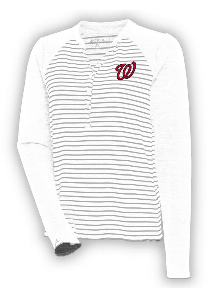 Antigua Washington Nationals Women's White Maverick Henley LS Tee, White, 100% POLYESTER, Size 2XL, Rally House