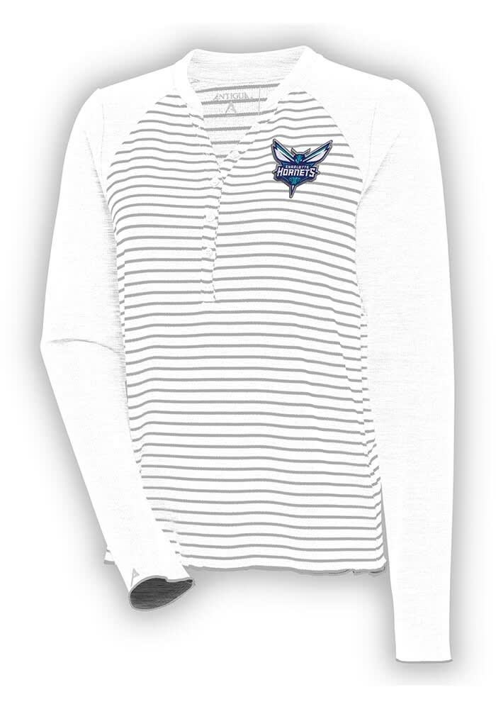 Antigua Charlotte Hornets Women's White Maverick Henley LS Tee, White, 100% POLYESTER, Size S, Rally House