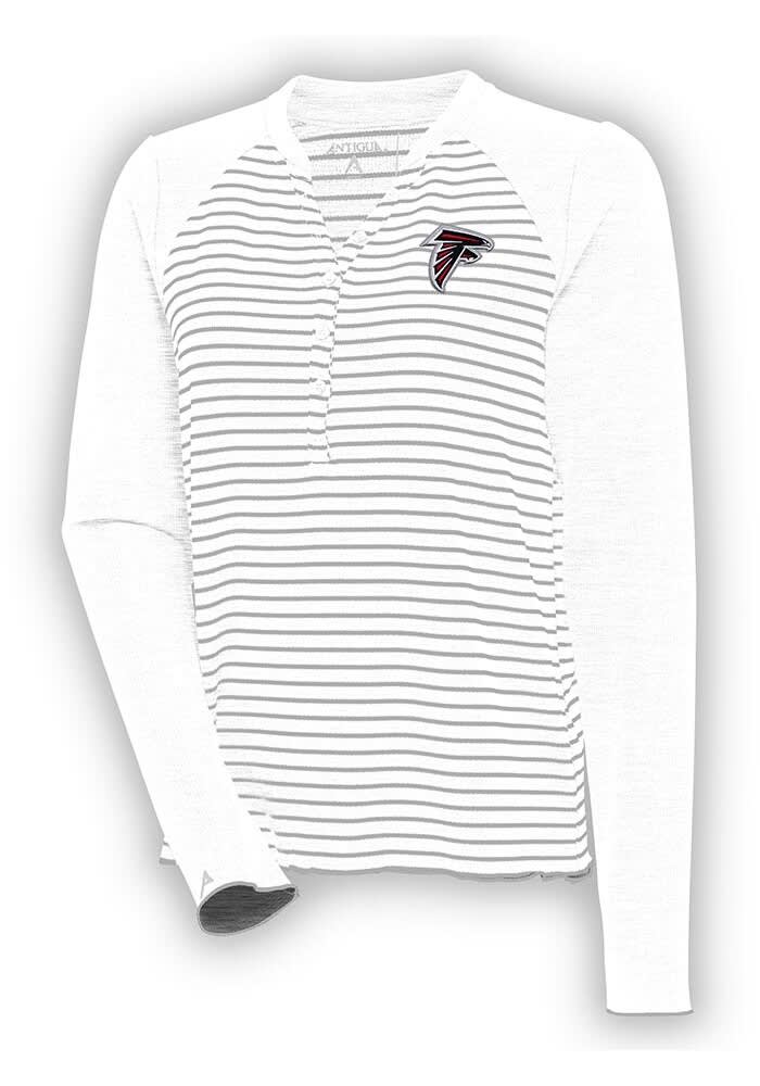 Antigua Atlanta Falcons Women's White Maverick Henley LS Tee, White, 100% POLYESTER, Size XL, Rally House