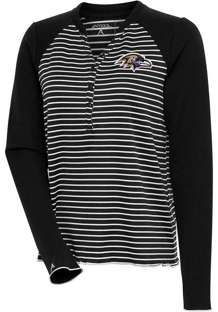 Antigua Baltimore Ravens Women's Black Maverick Henley LS Tee, Black, 100% POLYESTER, Size S, Rally House