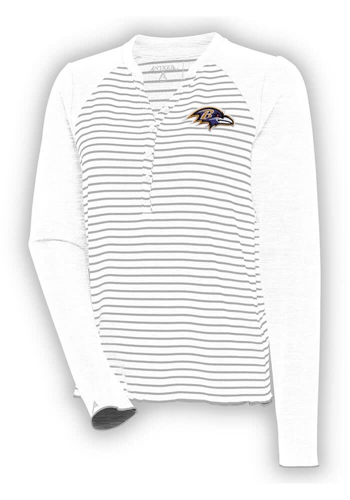 Antigua Baltimore Ravens Women's White Maverick Henley LS Tee, White, 100% POLYESTER, Size M, Rally House