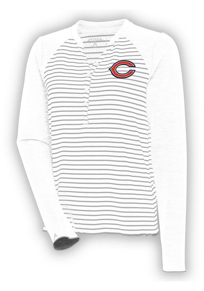 Antigua Chicago Bears Women's White Maverick Henley LS Tee, White, 100% POLYESTER, Size L, Rally House