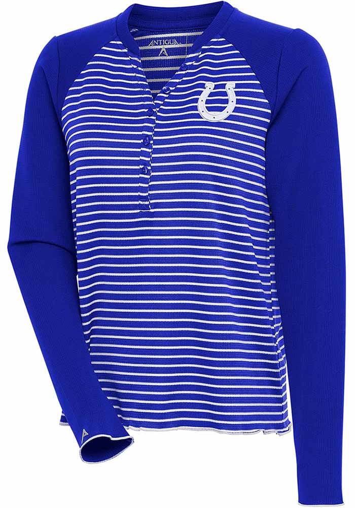 Antigua Indianapolis Colts Women's Blue Maverick Henley LS Tee, Blue, 100% POLYESTER, Size L, Rally House