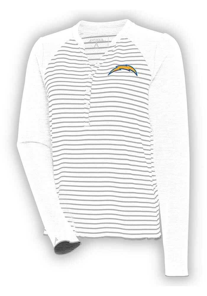 Antigua Los Angeles Chargers Women's White Maverick Henley LS Tee, White, 100% POLYESTER, Size L, Rally House