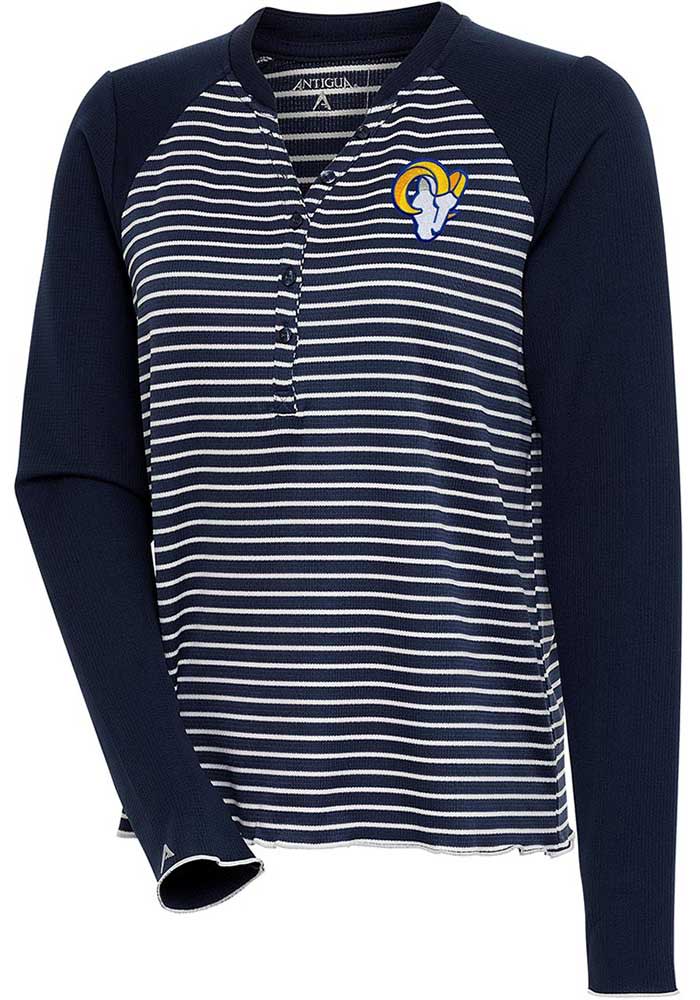 Antigua Los Angeles Rams Women's Blue Maverick Henley LS Tee, Blue, 100% POLYESTER, Size L, Rally House