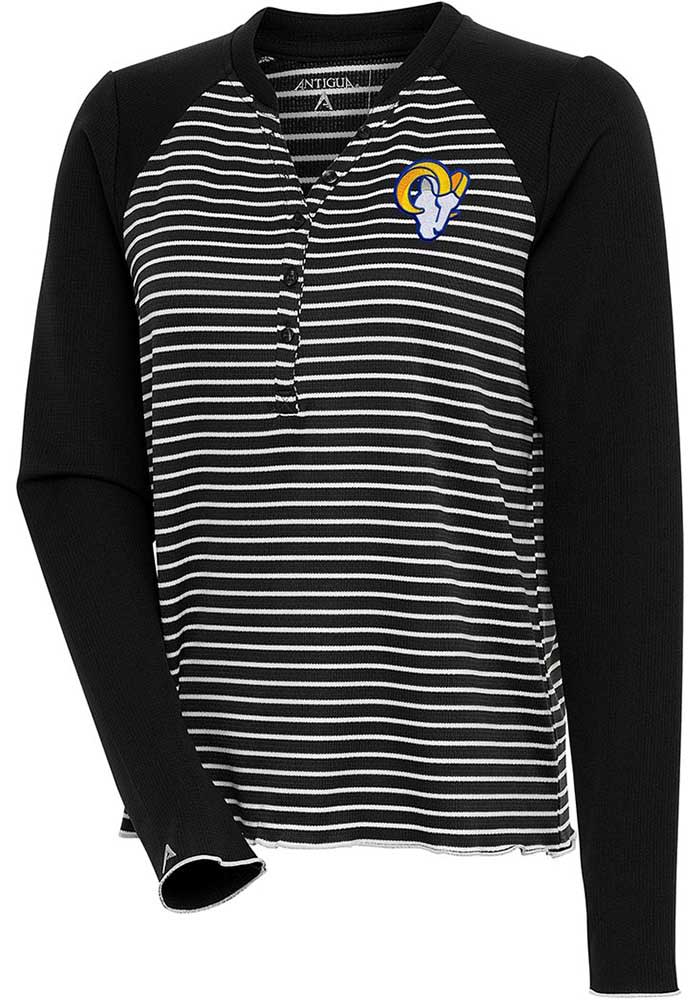 Antigua Los Angeles Rams Women's Black Maverick Henley LS Tee, Black, 100% POLYESTER, Size XL, Rally House