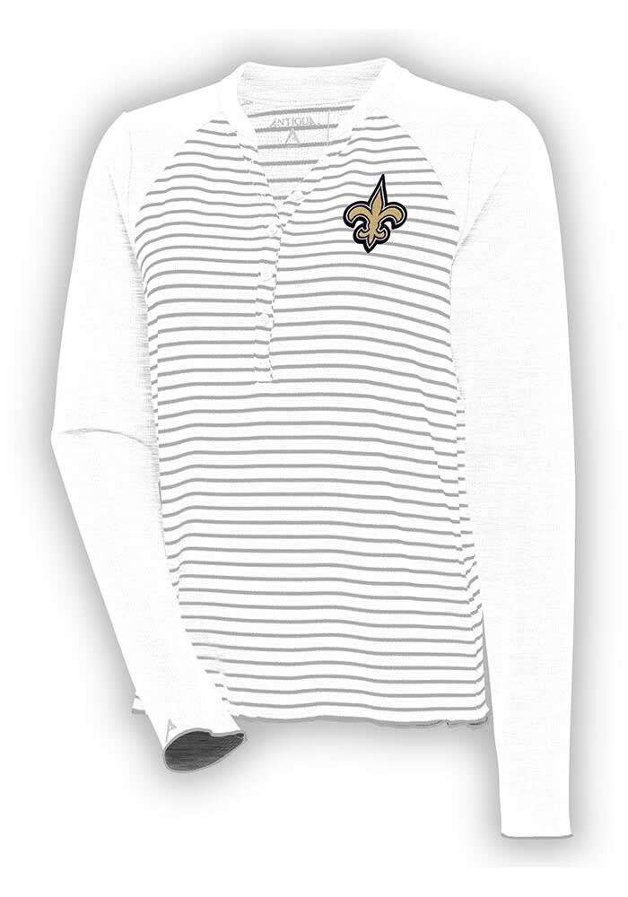 Women's Antigua White New Orleans Saints Maverick Long Sleeve Henley T-Shirt Size: Large