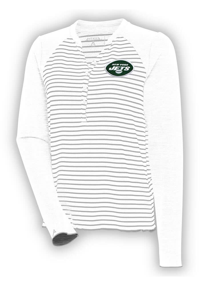 Antigua New York Jets Women's White Maverick Henley LS Tee, White, 100% POLYESTER, Size 2XL, Rally House