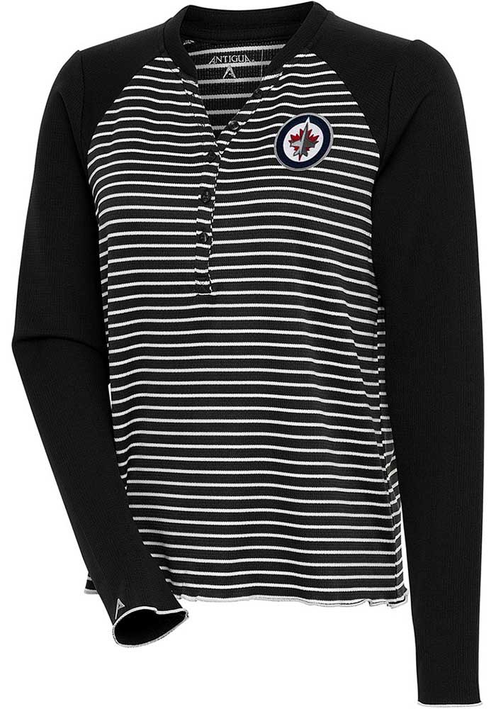 Antigua Winnipeg Jets Women's Black Maverick Henley LS Tee, Black, 100% POLYESTER, Size L, Rally House