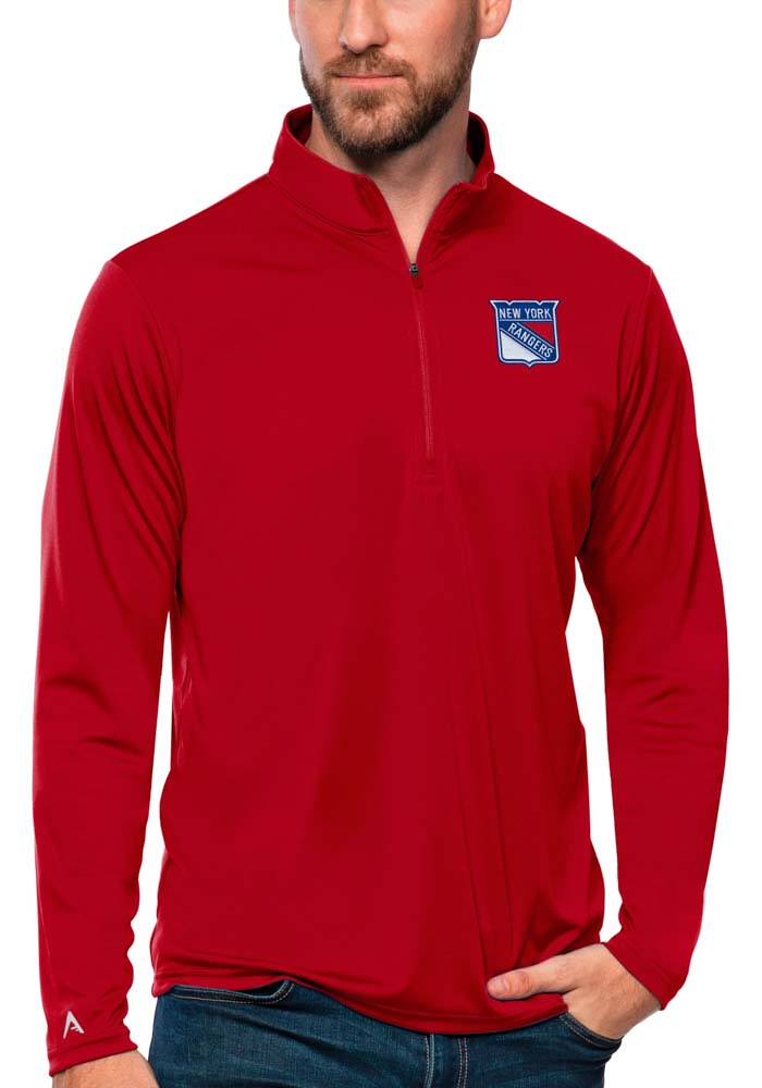 Antigua New York Rangers Mens Red Tribute Long Sleeve 1/4 Zip Pullover
