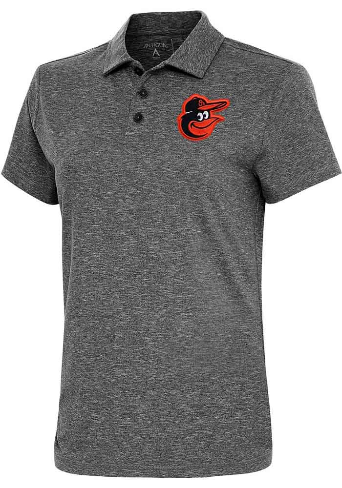 Antigua Baltimore Orioles Women's Black Motivated Short Sleeve Polo Shirt, Black, 90 % Polyester / 10% SPANDEX, Size L, Rally House