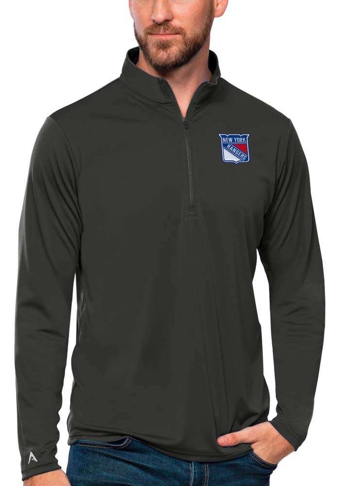 Antigua New York Rangers Mens Grey Tribute Long Sleeve 1/4 Zip Pullover