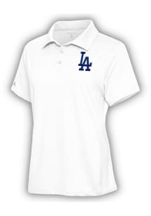 Antigua Los Angeles Dodgers Womens White Motivated Short Sleeve Polo Shirt