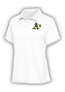 Antigua Oakland Athletics Womens White Motivated Short Sleeve Polo Shirt