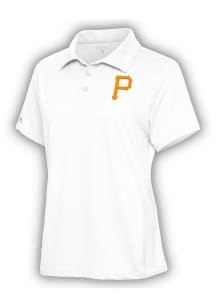 Antigua Pittsburgh Pirates Womens White Motivated Short Sleeve Polo Shirt