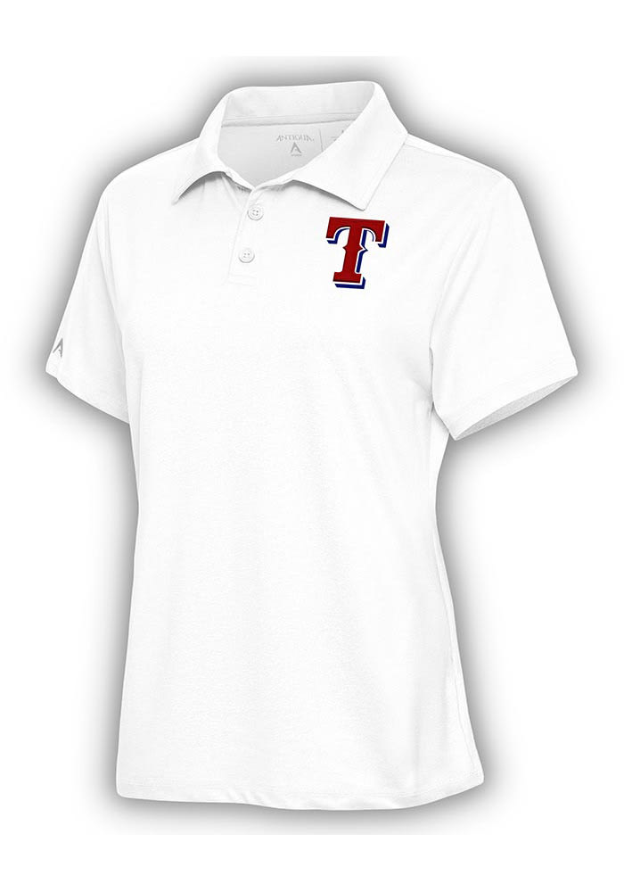 Antigua Texas Rangers White Nova Short Sleeve Polo, White, 100% POLYESTER, Size S, Rally House