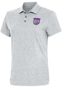 Antigua Sacramento Kings Womens Grey Motivated Short Sleeve Polo Shirt