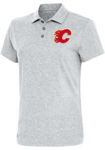 Antigua Calgary Flames Womens Grey Motivated Short Sleeve Polo Shirt