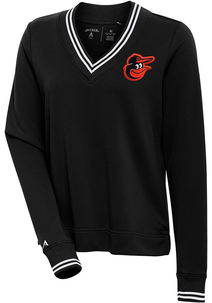 Antigua Baltimore Orioles Women's Black Parker V Neck Crew Sweatshirt, Black, 100% POLYESTER, Size 2XL, Rally House