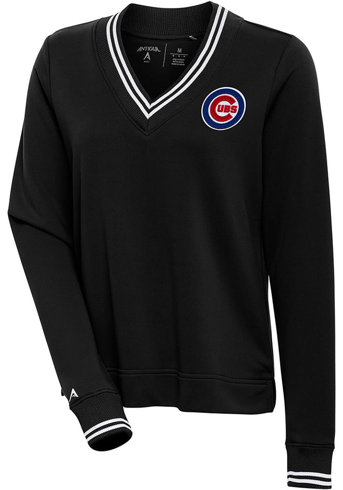 Antigua Chicago Cubs Women's Blue Parker V Neck Crew Sweatshirt, Blue, 100% POLYESTER, Size XL, Rally House