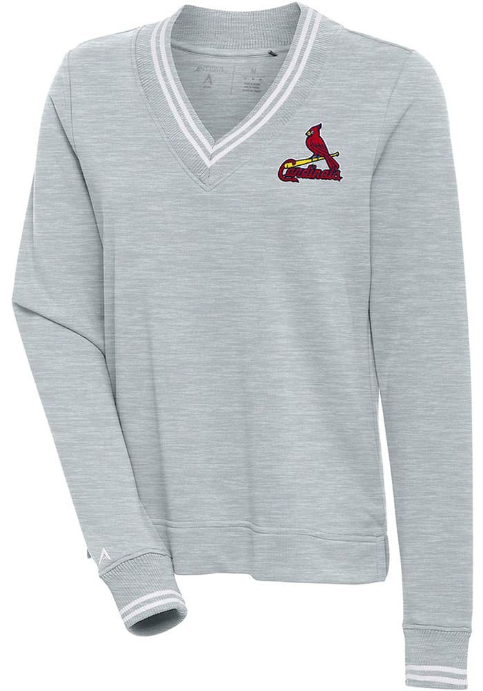 Antigua St Louis Cardinals Women's Navy Blue Parker V Neck Crew Sweatshirt, Navy Blue, 100% POLYESTER, Size S, Rally House