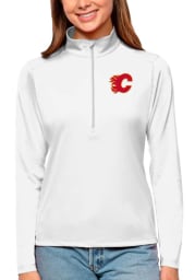 Antigua Calgary Flames Womens White Tribute 1/4 Zip Pullover