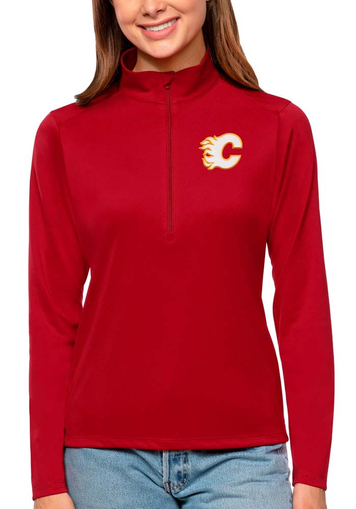 Antigua Calgary Flames Womens Red Tribute 1/4 Zip Pullover