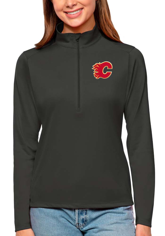 Antigua Calgary Flames Womens Grey Tribute 1/4 Zip Pullover
