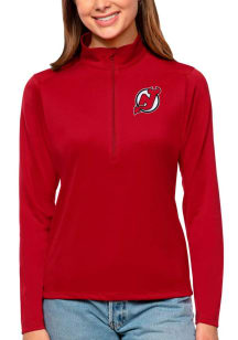 Antigua New Jersey Womens Red Tribute 1/4 Zip Pullover
