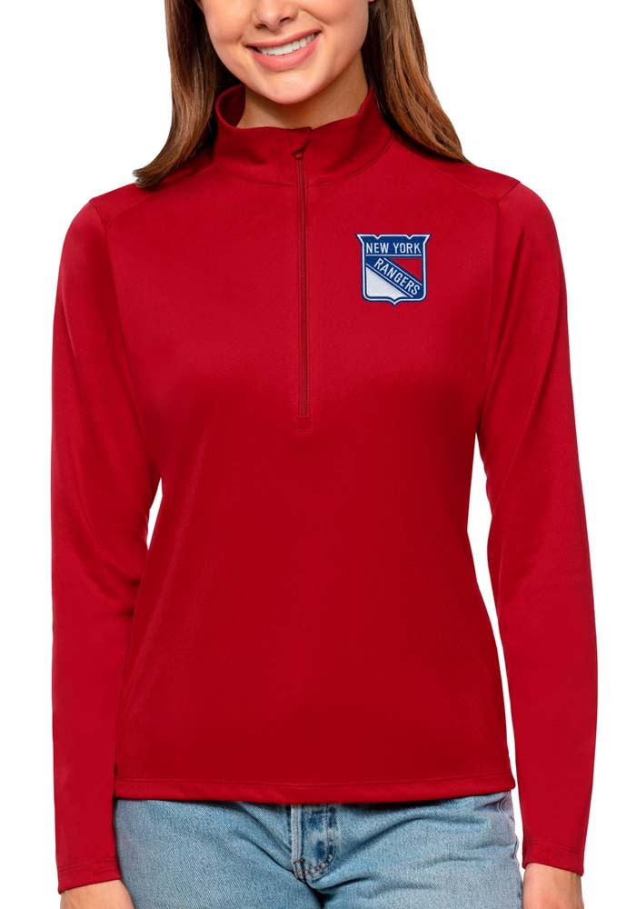 Antigua New York Rangers Womens Red Tribute 1/4 Zip Pullover