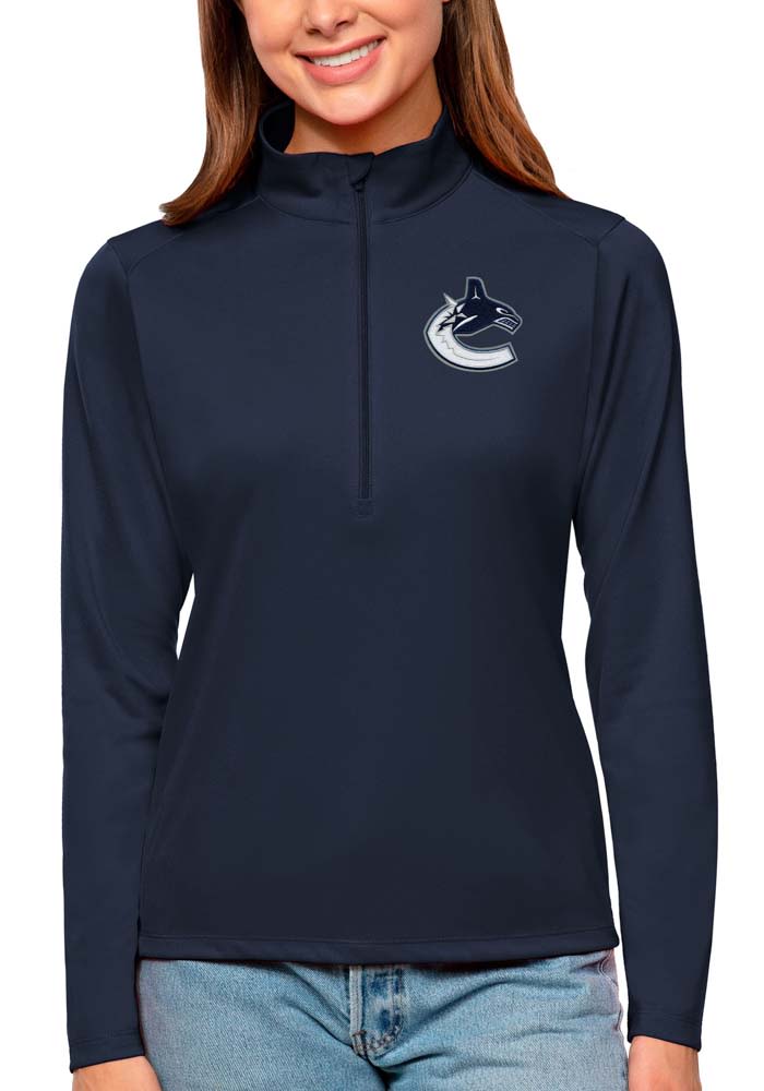 Antigua Vancouver Canucks Womens Navy Blue Tribute 1/4 Zip Pullover