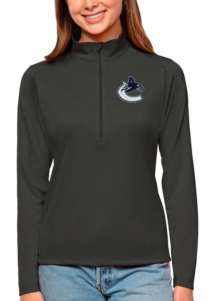 Antigua Vancouver Canucks Womens Grey Tribute 1/4 Zip Pullover