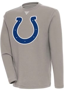 Antigua Indianapolis Colts Mens Oatmeal Flier Bunker Long Sleeve Crew Sweatshirt