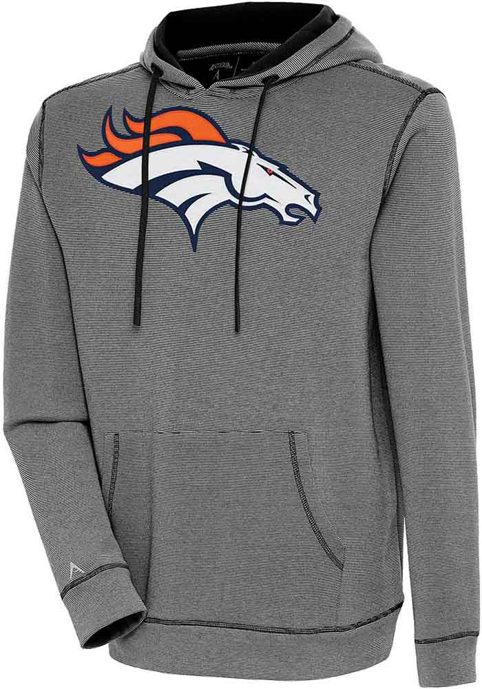 Antigua Denver Broncos Black Axe Bunker Long Sleeve Hoodie, Black, 86% Cotton / 11% Polyester / 3% SPANDEX, Size 2XL, Rally House