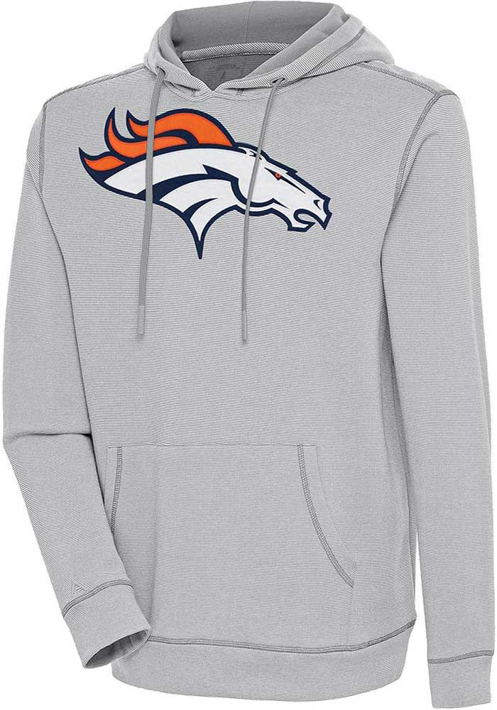 Antigua Denver Broncos Grey Axe Bunker Long Sleeve Hoodie, Grey, 86% Cotton / 11% Polyester / 3% SPANDEX, Size XL, Rally House