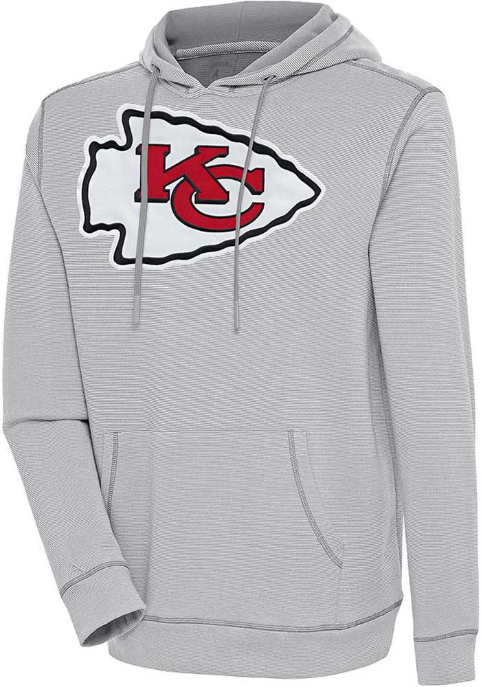 Antigua Kansas City Chiefs Grey Axe Bunker Long Sleeve Hoodie, Grey, 86% Cotton / 11% Polyester / 3% SPANDEX, Size S, Rally House