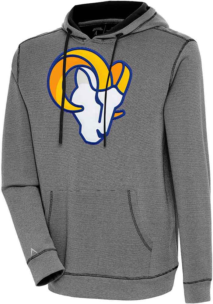 Antigua Los Angeles Rams Black Axe Bunker Long Sleeve Hoodie, Black, 86% Cotton / 11% Polyester / 3% SPANDEX, Size L, Rally House