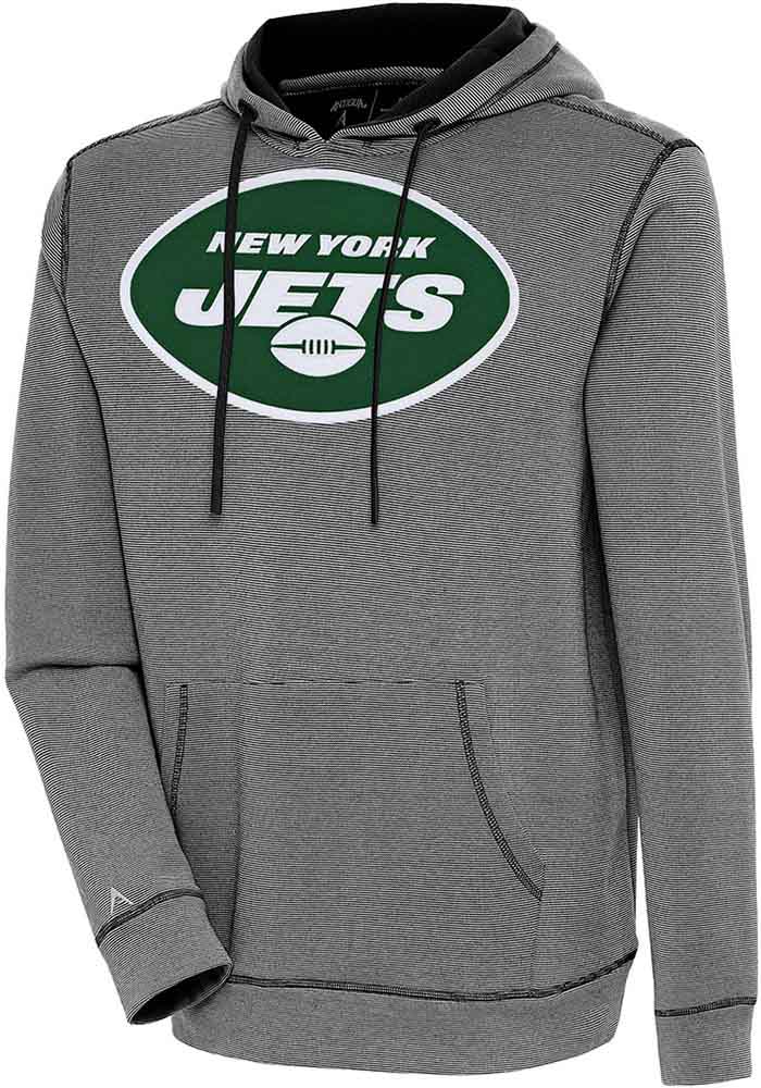 Antigua New York Jets Black Axe Bunker Long Sleeve Hoodie, Black, 86% Cotton / 11% Polyester / 3% SPANDEX, Size S, Rally House