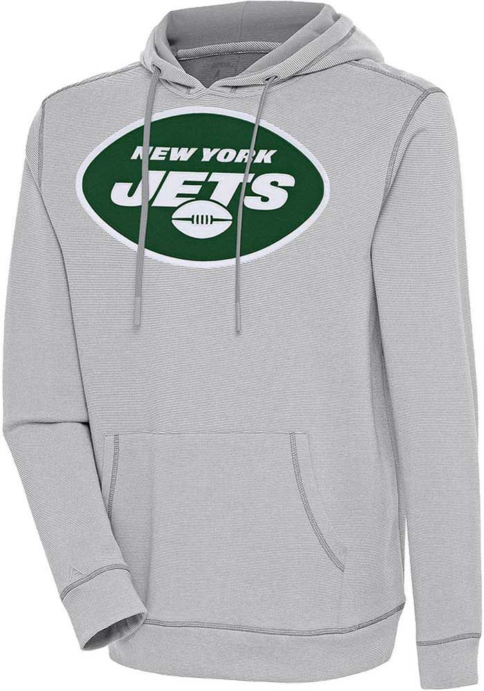 Antigua New York Jets Grey Axe Bunker Long Sleeve Hoodie, Grey, 86% Cotton / 11% Polyester / 3% SPANDEX, Size M, Rally House