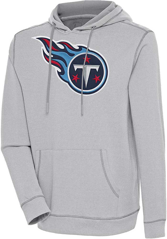 Antigua Tennessee Titans Grey Axe Bunker Long Sleeve Hoodie, Grey, 86% Cotton / 11% Polyester / 3% SPANDEX, Size M, Rally House